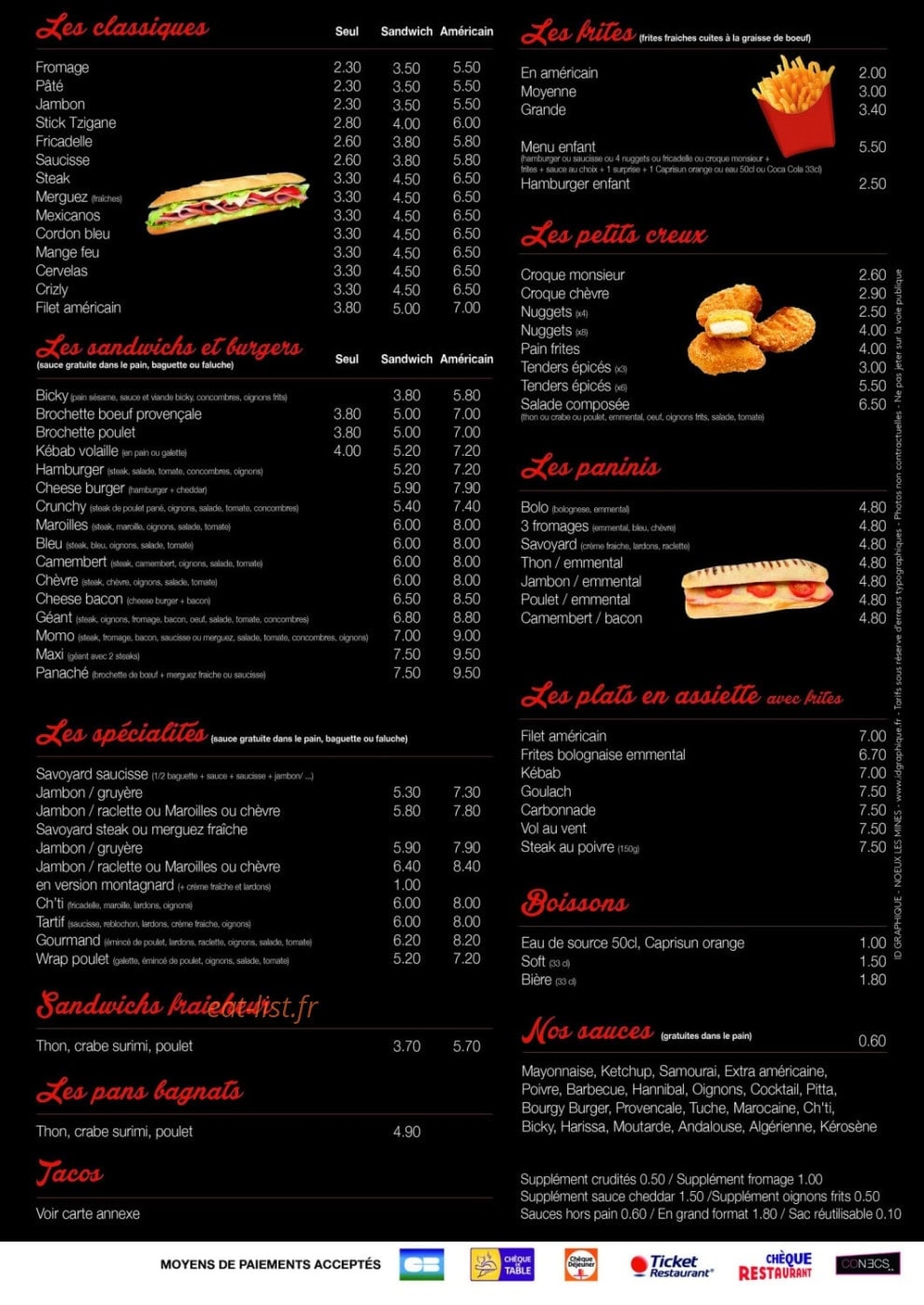 Carte et menu de Ma Friterie De La Plaine à Lievin — La carte