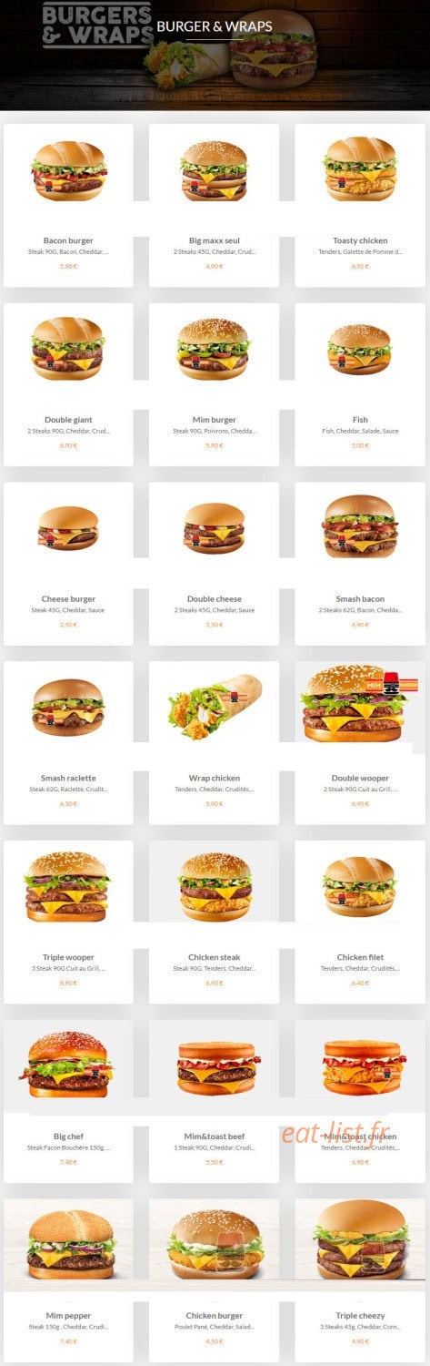 Mim burger — carte page 2