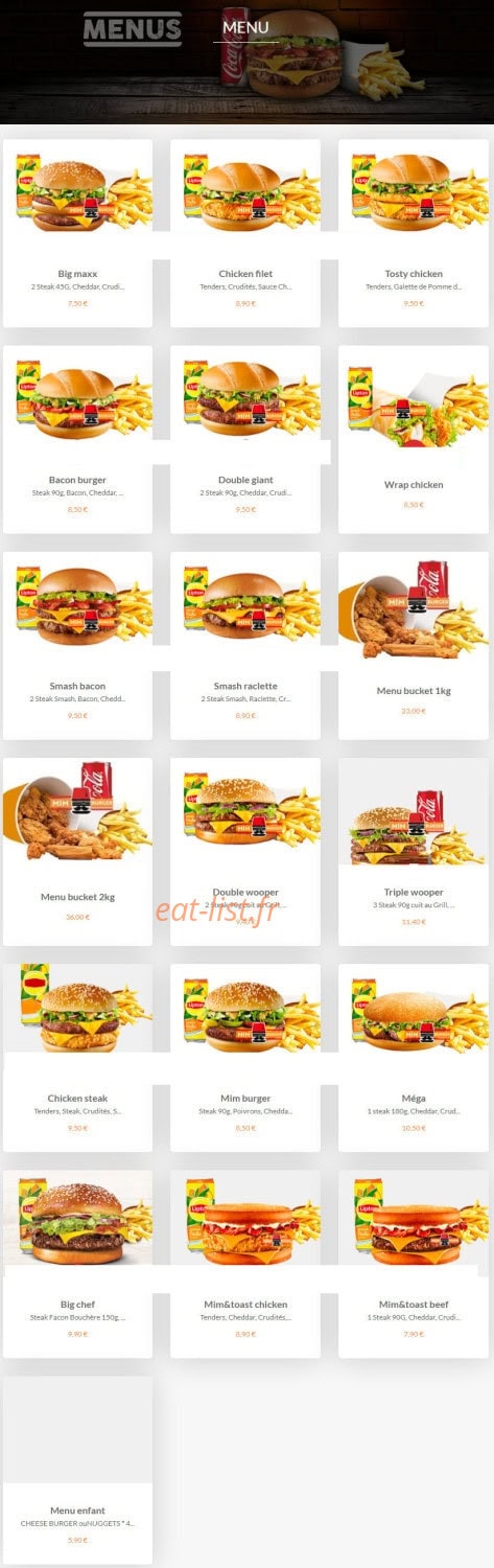 Mim burger — carte page 1