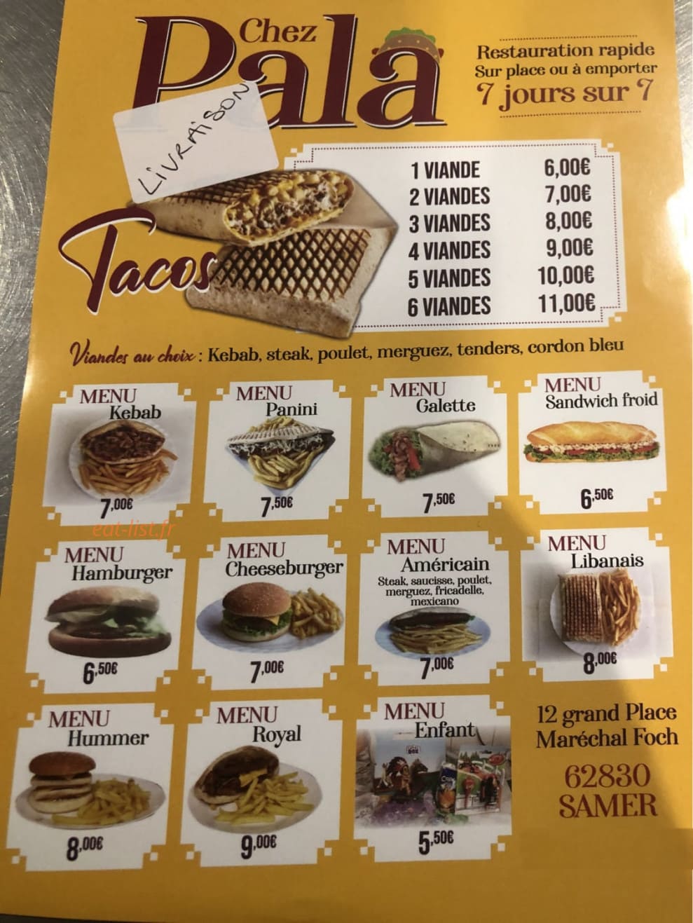 Chez Pala — carte page 1