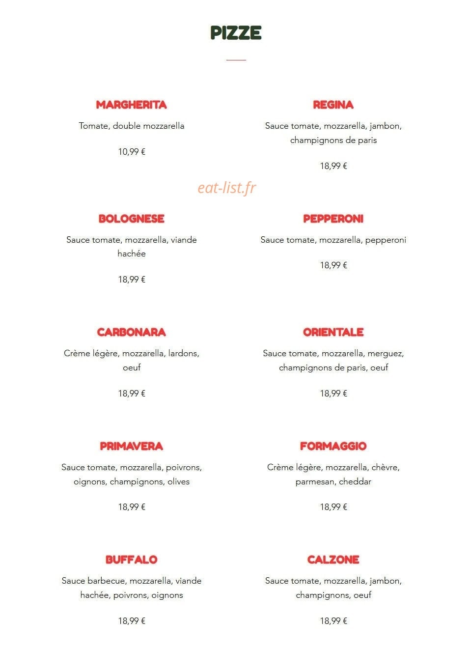 Peppino Pizza — carte page 2