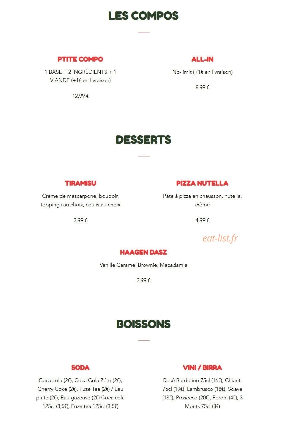 Peppino Pizza — carte page 4