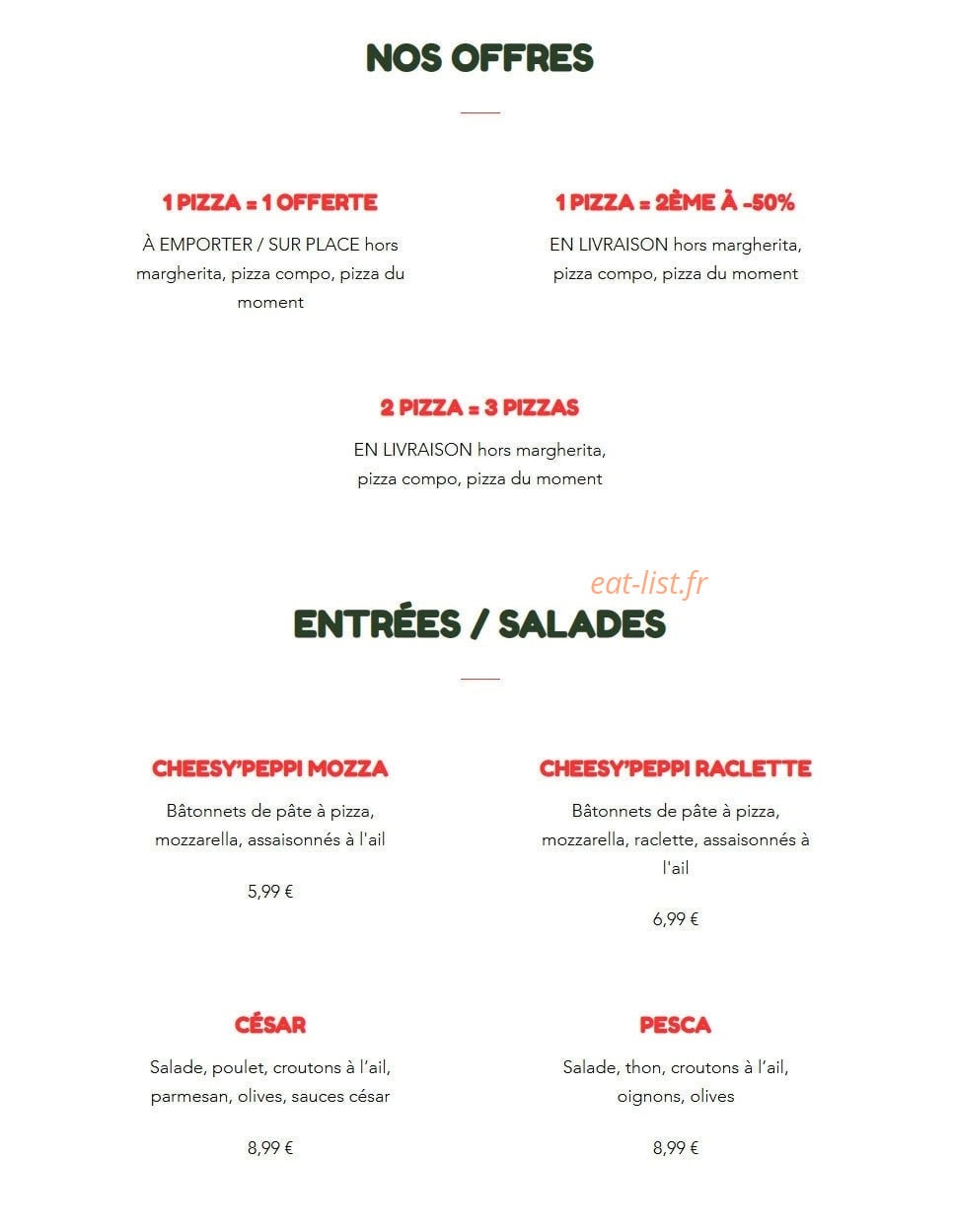 Peppino Pizza — carte page 1