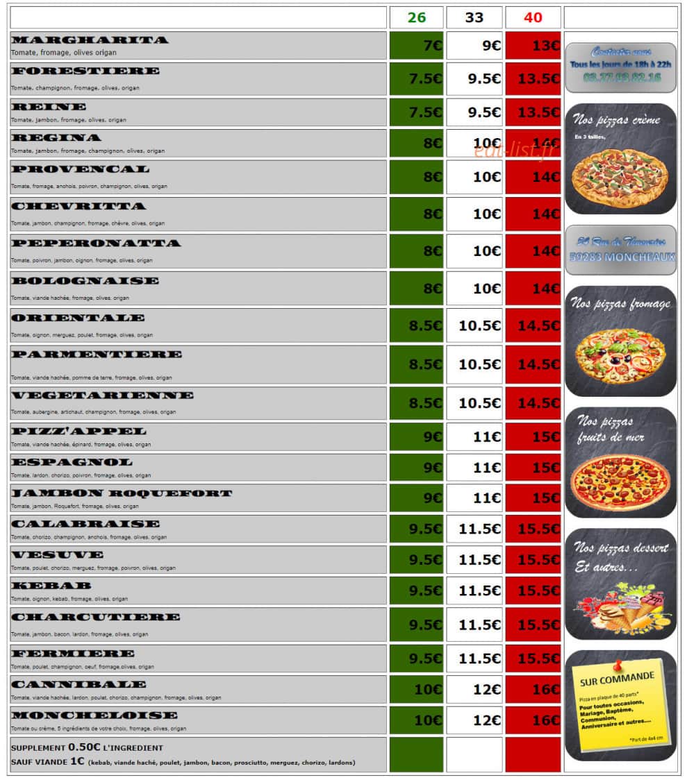 Pizz'Appel — carte page 1