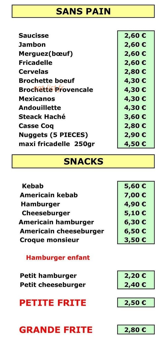 Friterie du centre — carte page 6