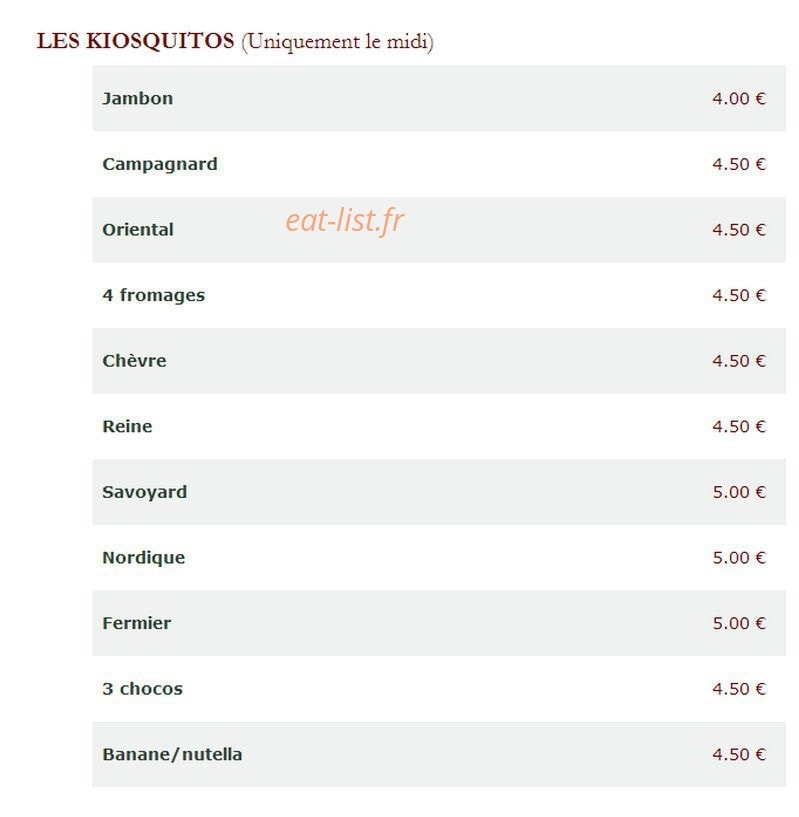 Le Kiosque à Pizzas — carte page 4
