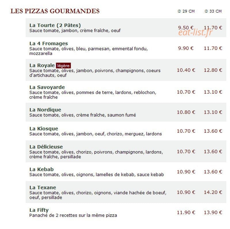 Le Kiosque à Pizzas — carte page 2