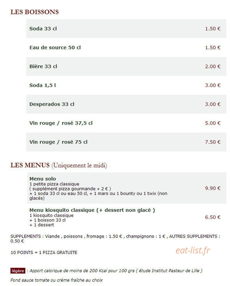 Le Kiosque à Pizzas — carte page 6
