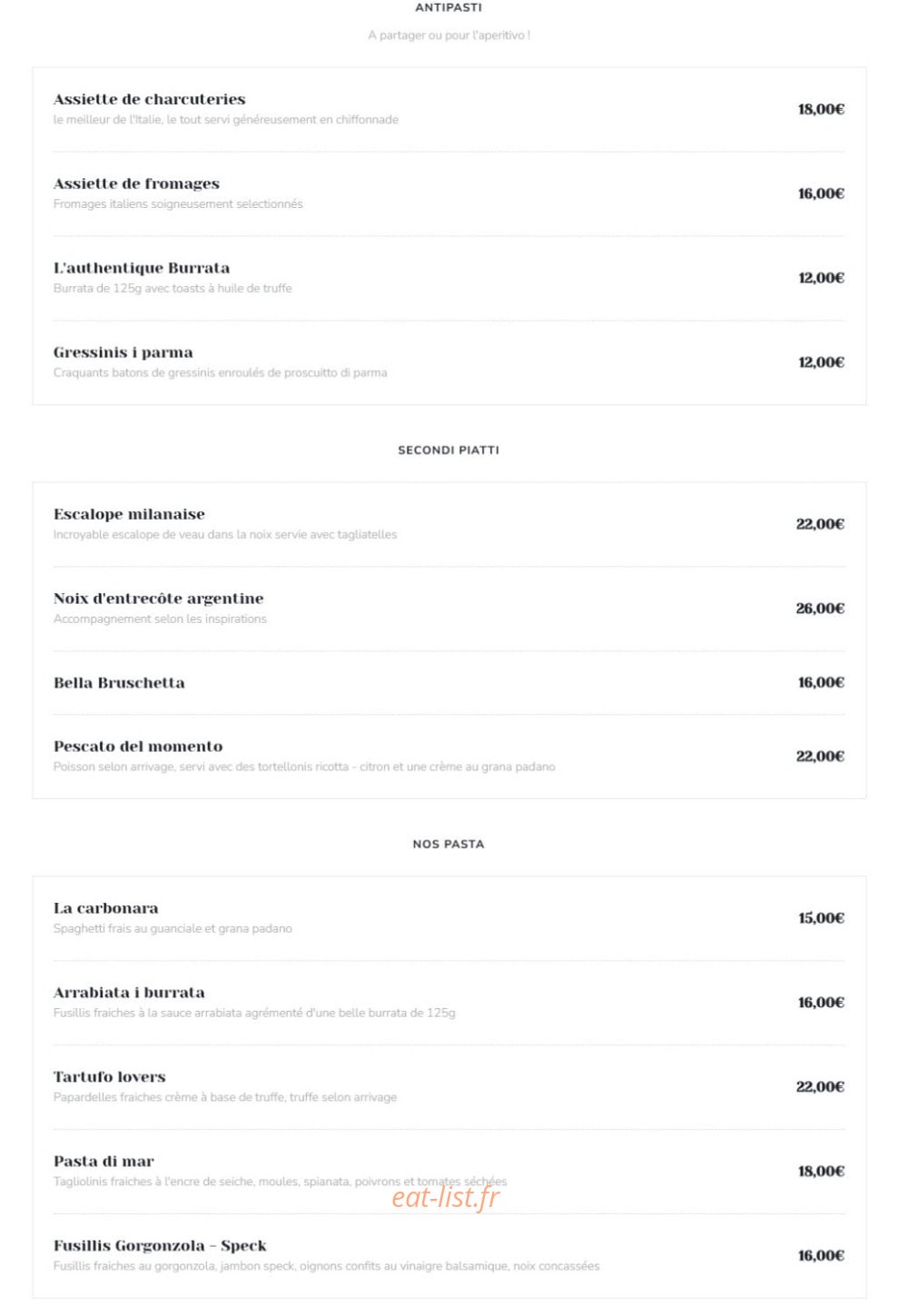 I Bagni Trattoria — carte page 1