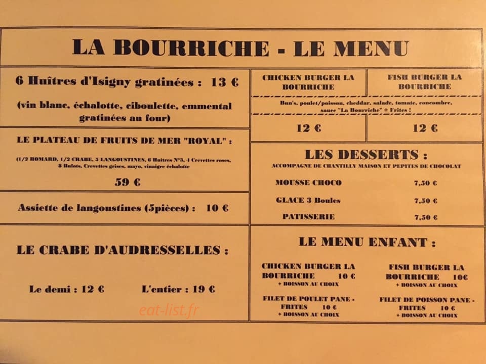 Carte et menu de La Bourriche à Wimereux — Les desserts et menu enfant