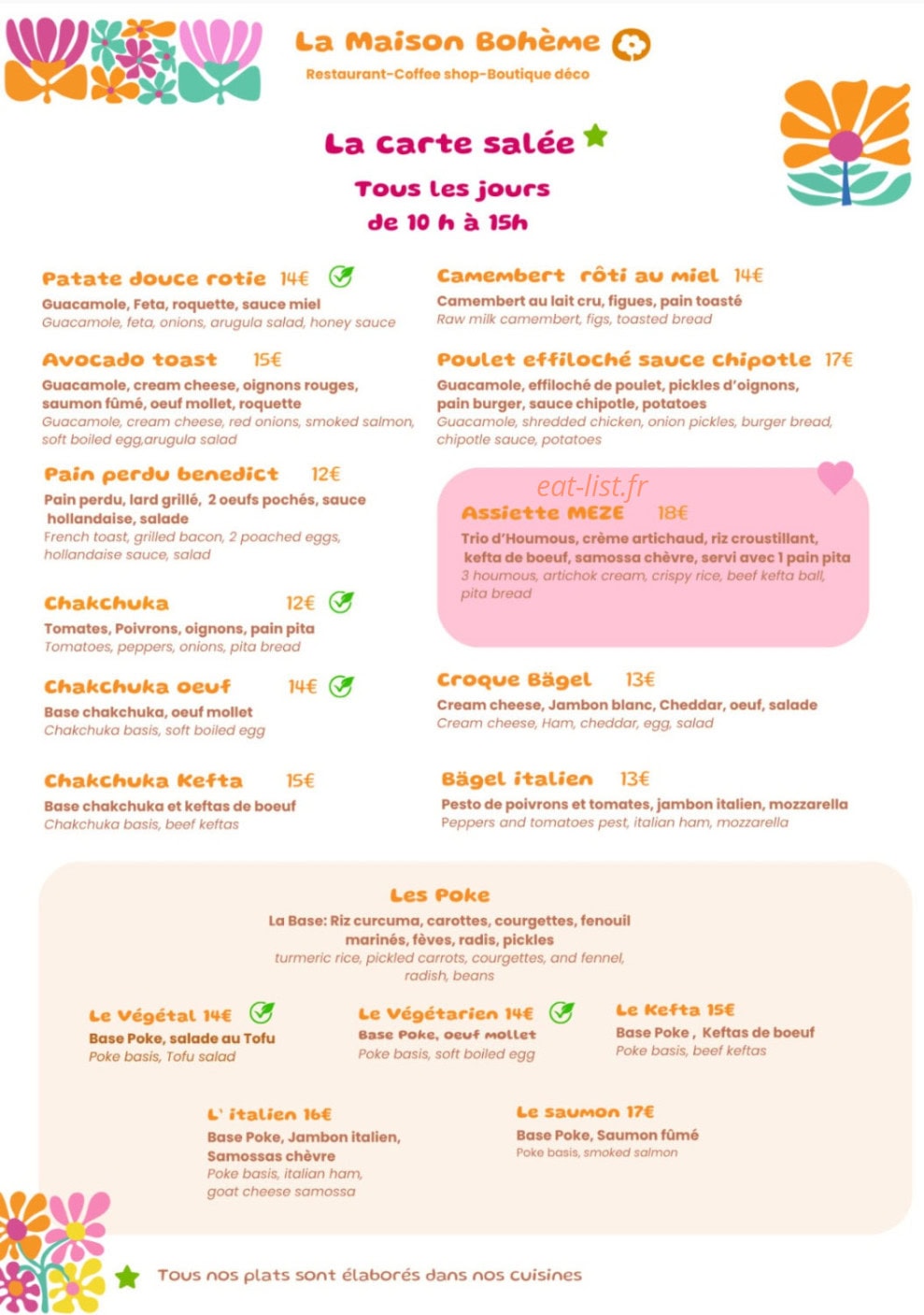 La Maison Bohème — carte page 1