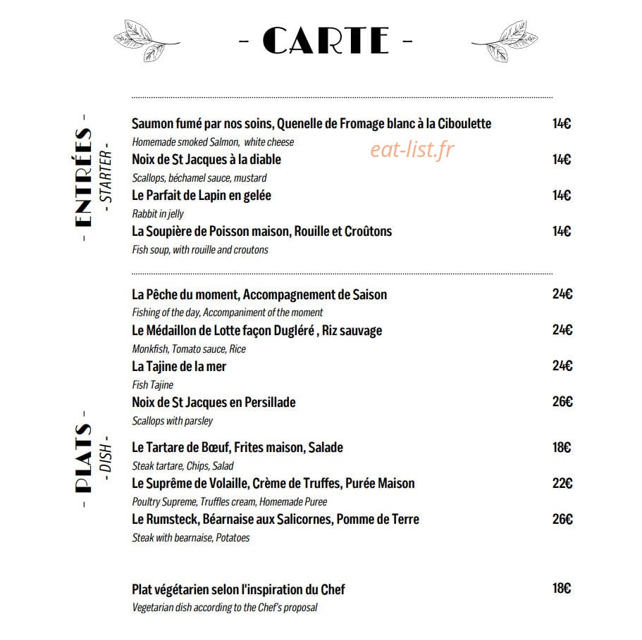 Restaurant Du Centre — carte page 1