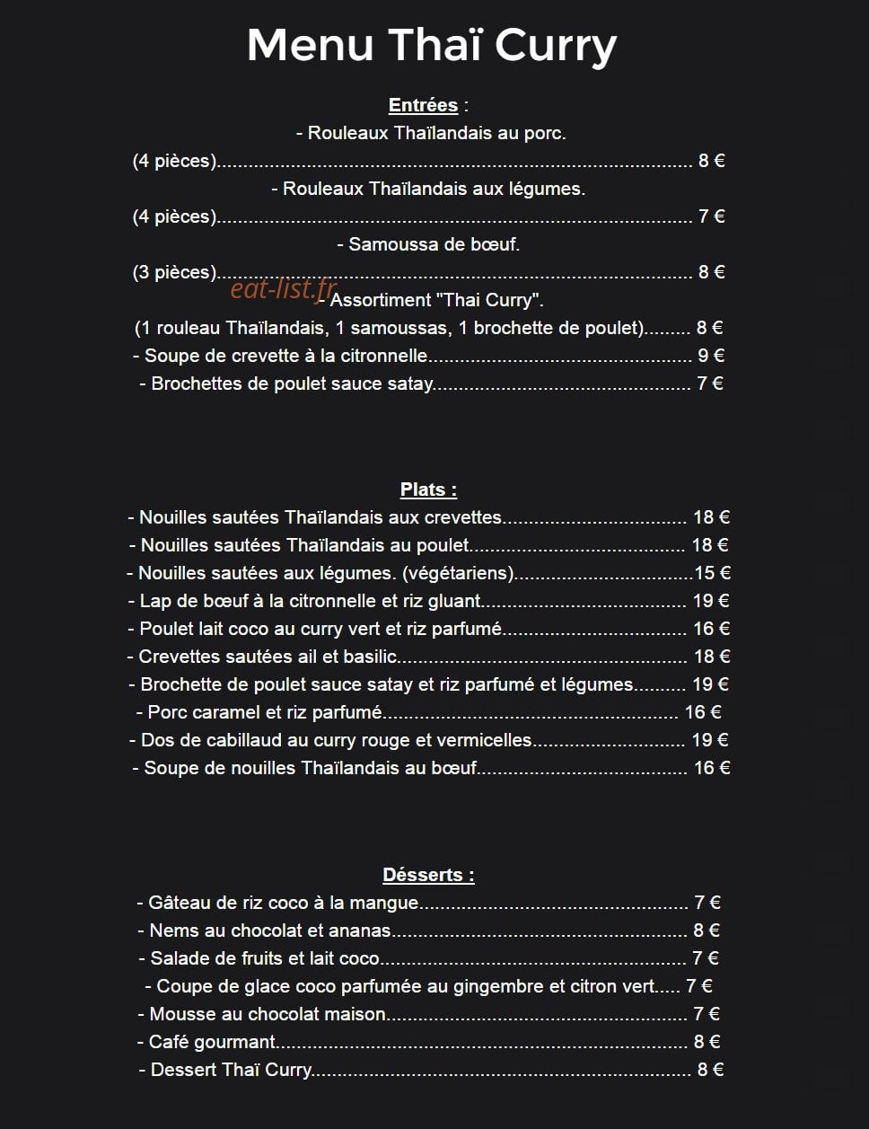 Thaï Curry — carte page 1