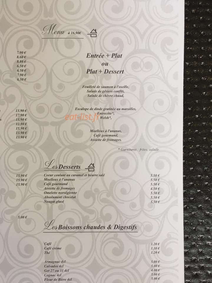 Au Restaurant — carte page 1