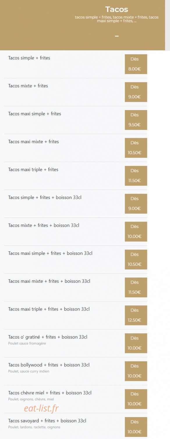 Allo Tacos — carte page 1
