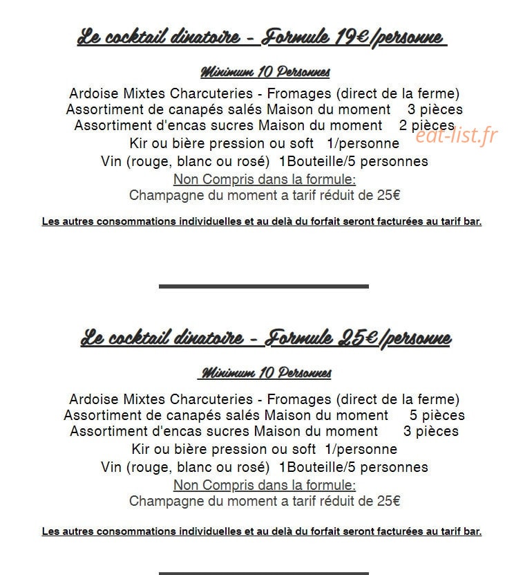 Au Comptoir — carte page 1