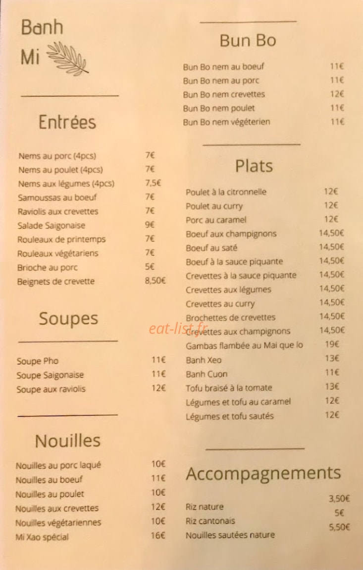 Bánh Mì — carte page 1