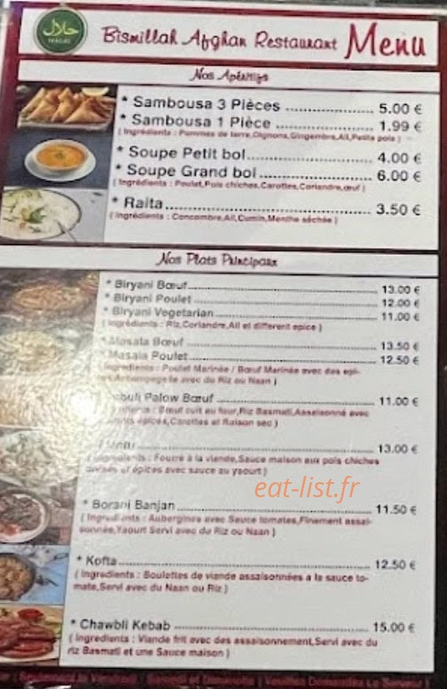 Bismillah Afghan Restaurant — carte page 4