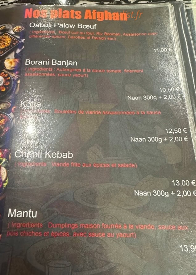 Bismillah Afghan Restaurant — carte page 1