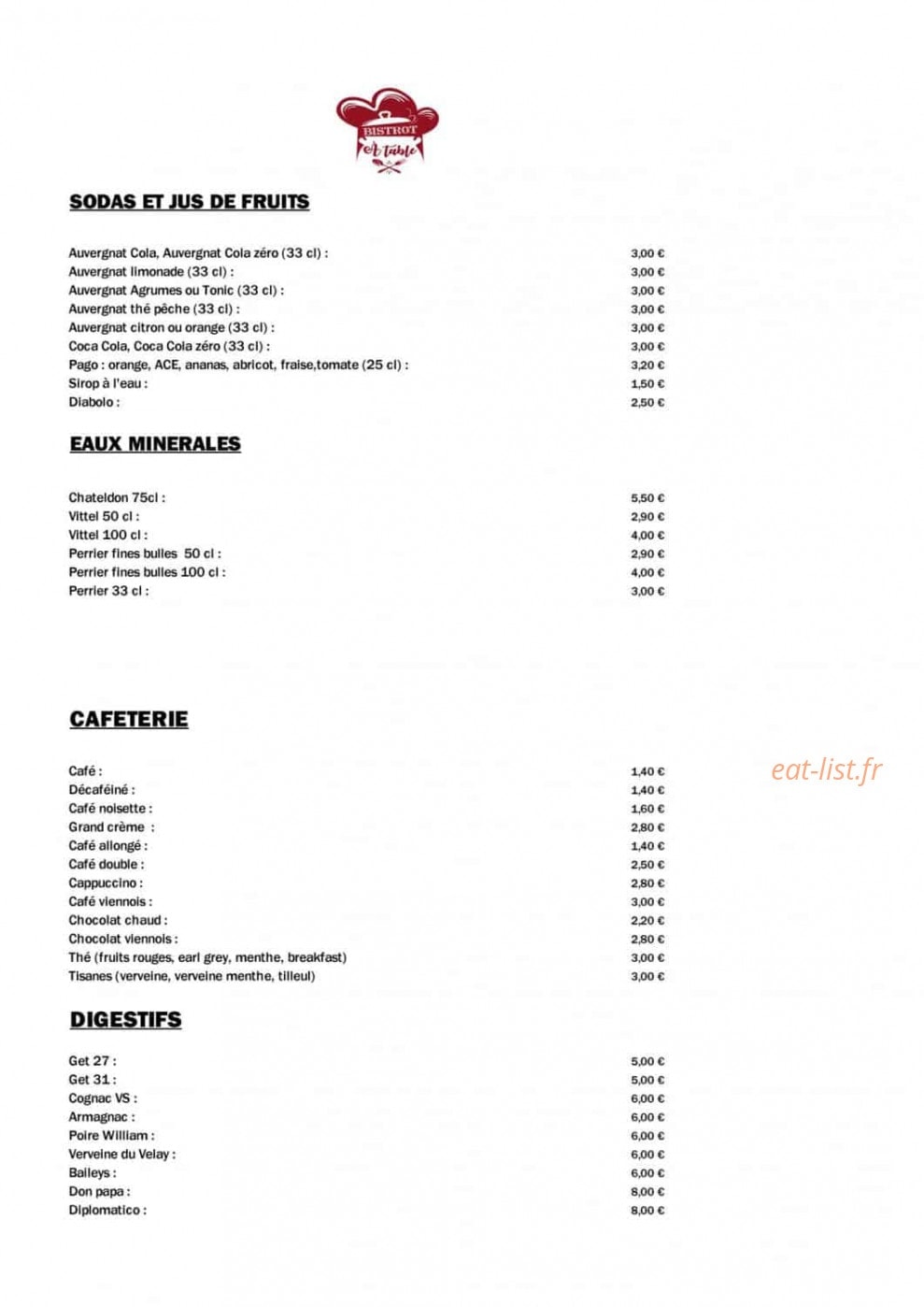 Bistrot à Table — carte page 4