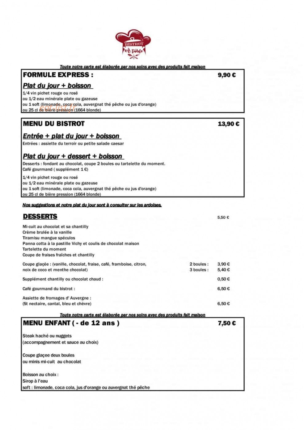 Bistrot à Table — carte page 3