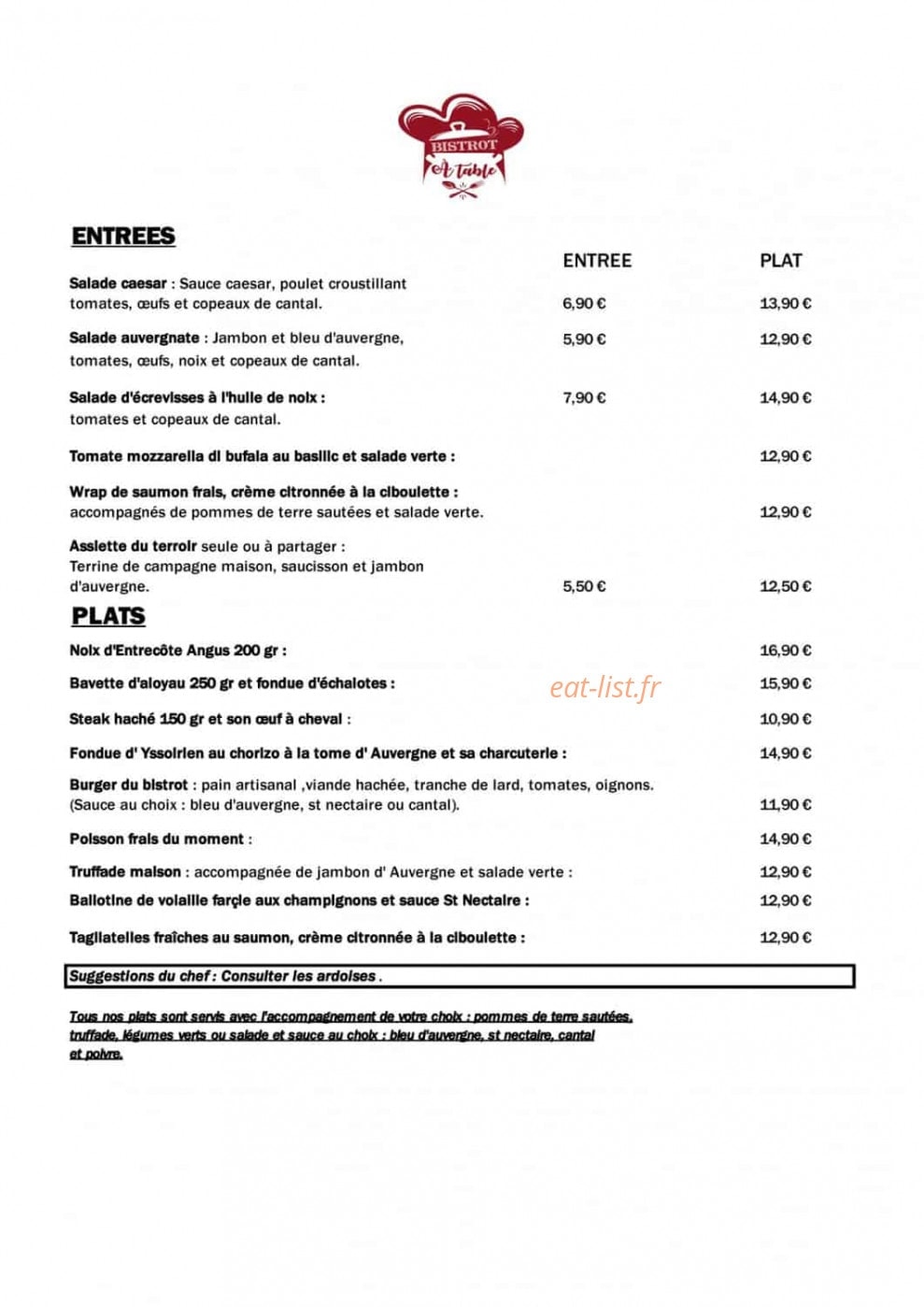 Bistrot à Table — carte page 2