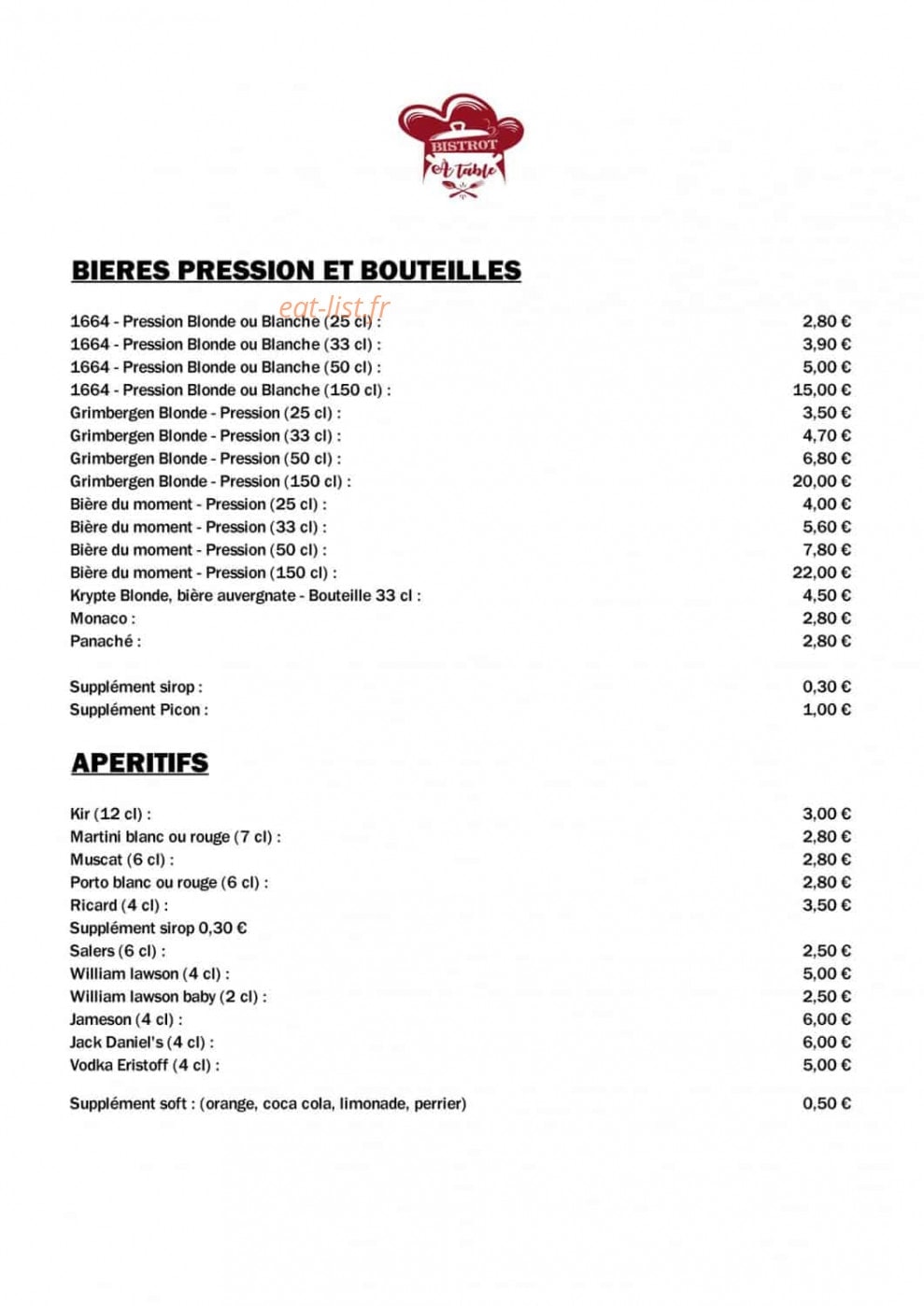 Bistrot à Table — carte page 5