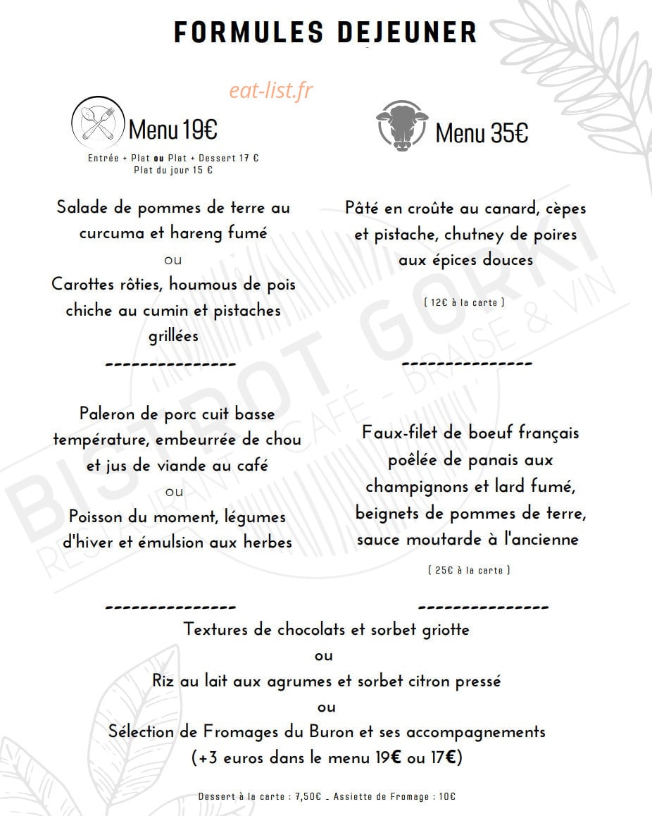 Bistrot Gorki — carte page 1