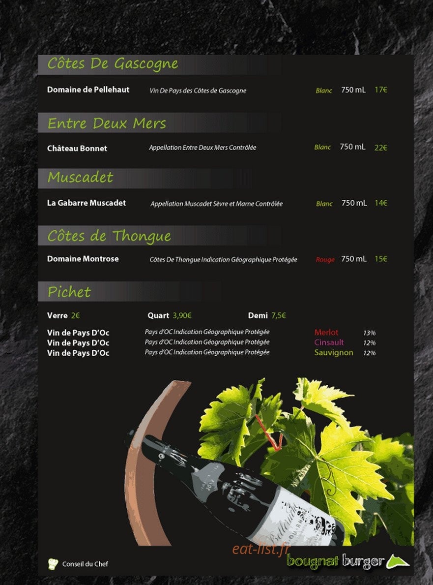 Bougnat burger — carte page 6