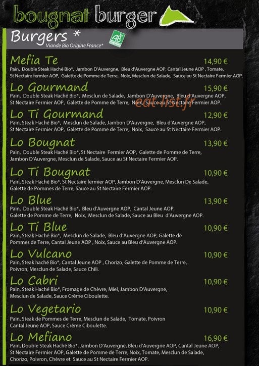 Bougnat burger — carte page 1