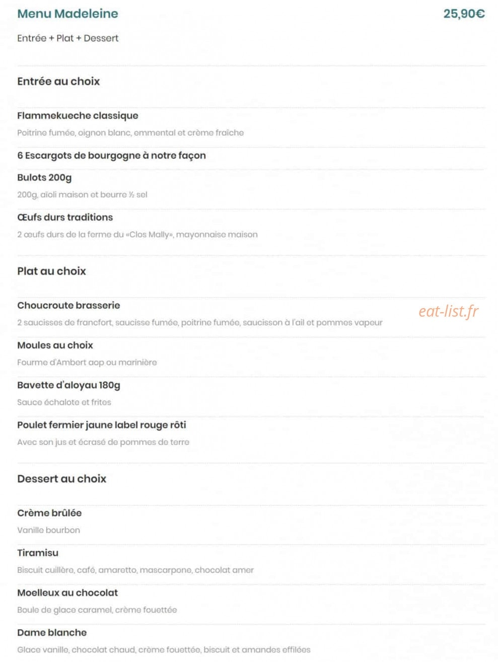 Brasserie Madeleine — carte page 15