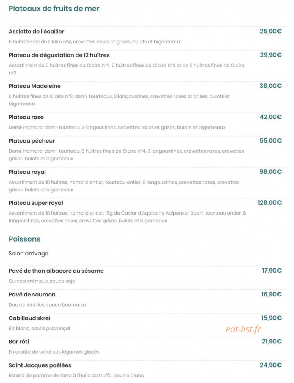 Brasserie Madeleine — carte page 7