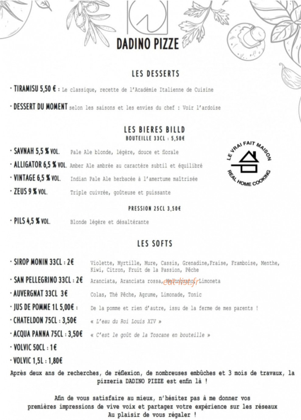 Dadino Pizze — carte page 2