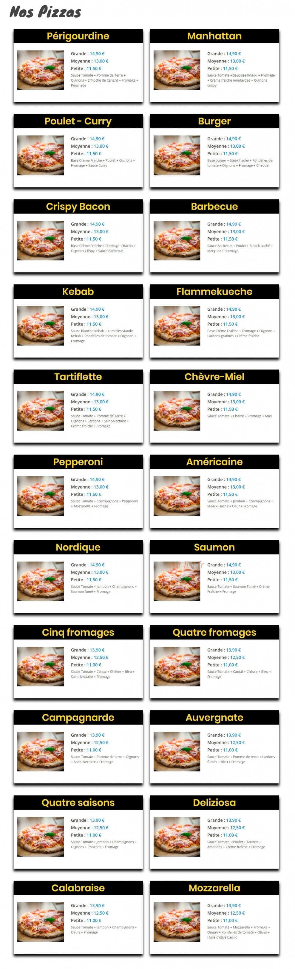 Euro Pizza — carte page 1