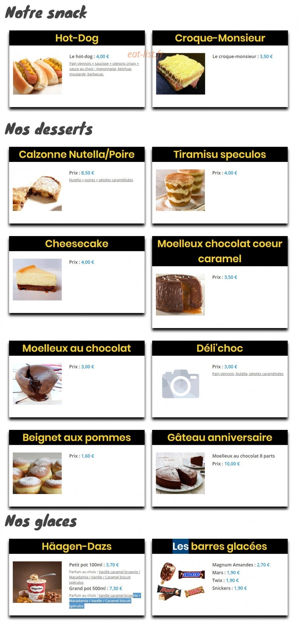 Euro Pizza — carte page 4