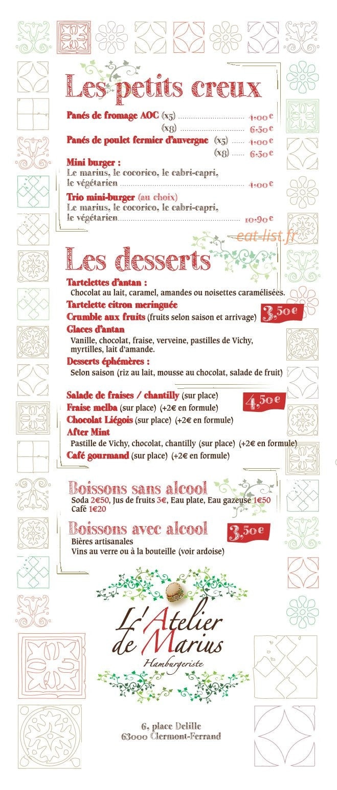 L 'Atelier de Marius — carte page 2