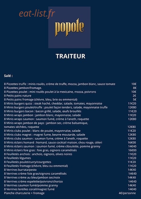 La Popote — carte page 1