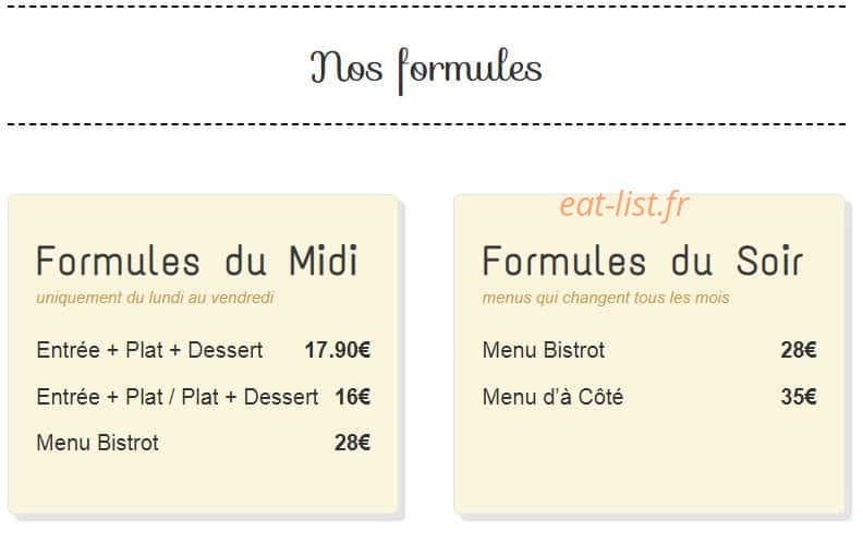 Le Bistrot d'à Côté — carte page 1