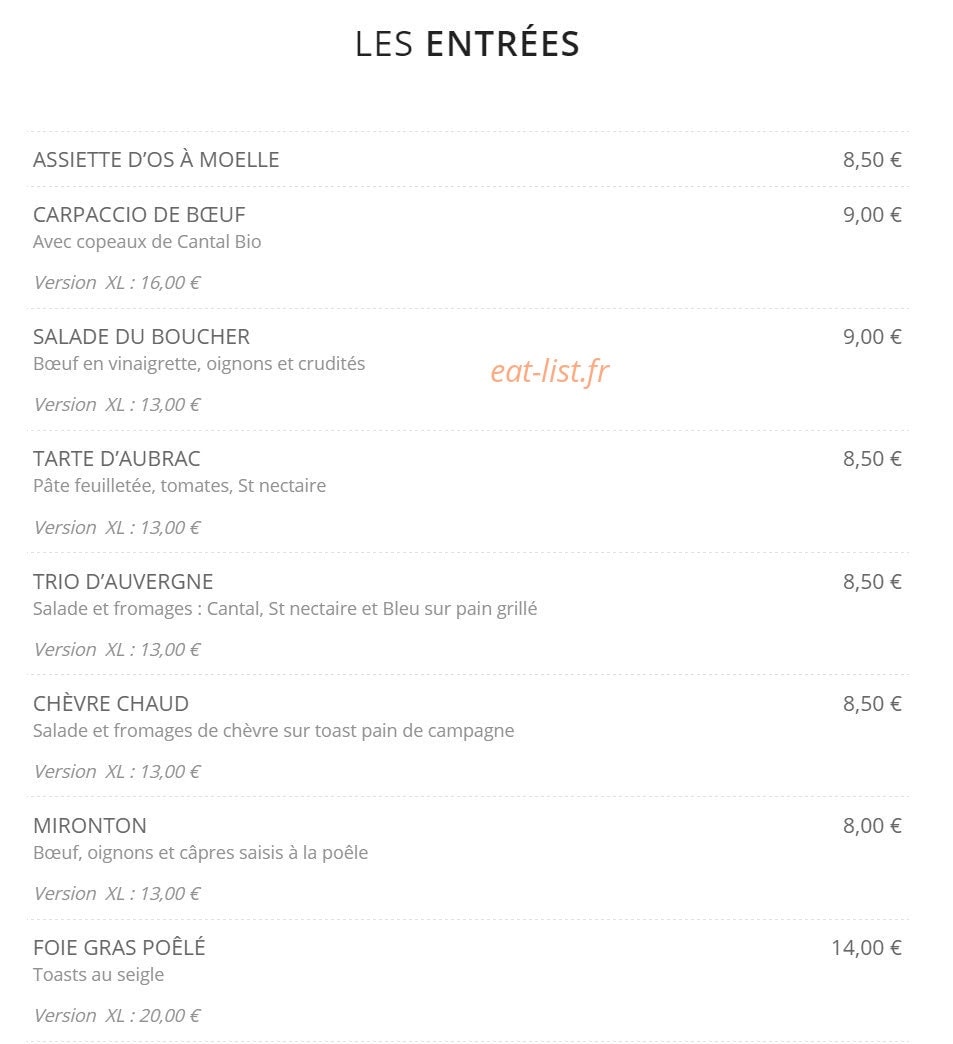 Le Bœuf Café — carte page 1