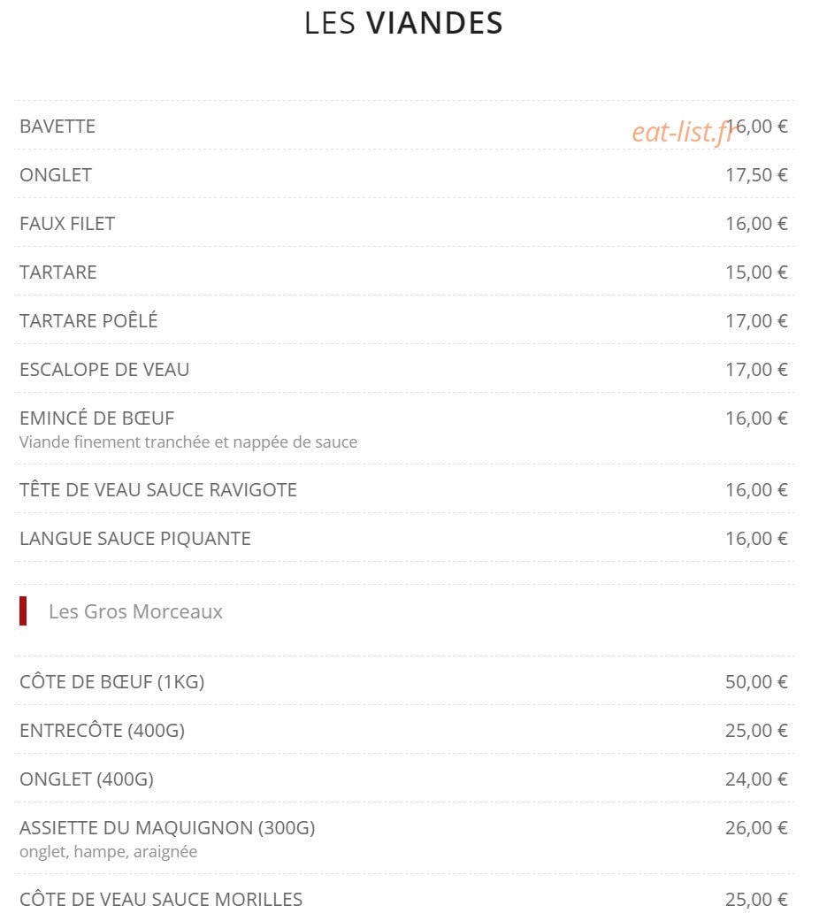 Le Bœuf Café — carte page 2