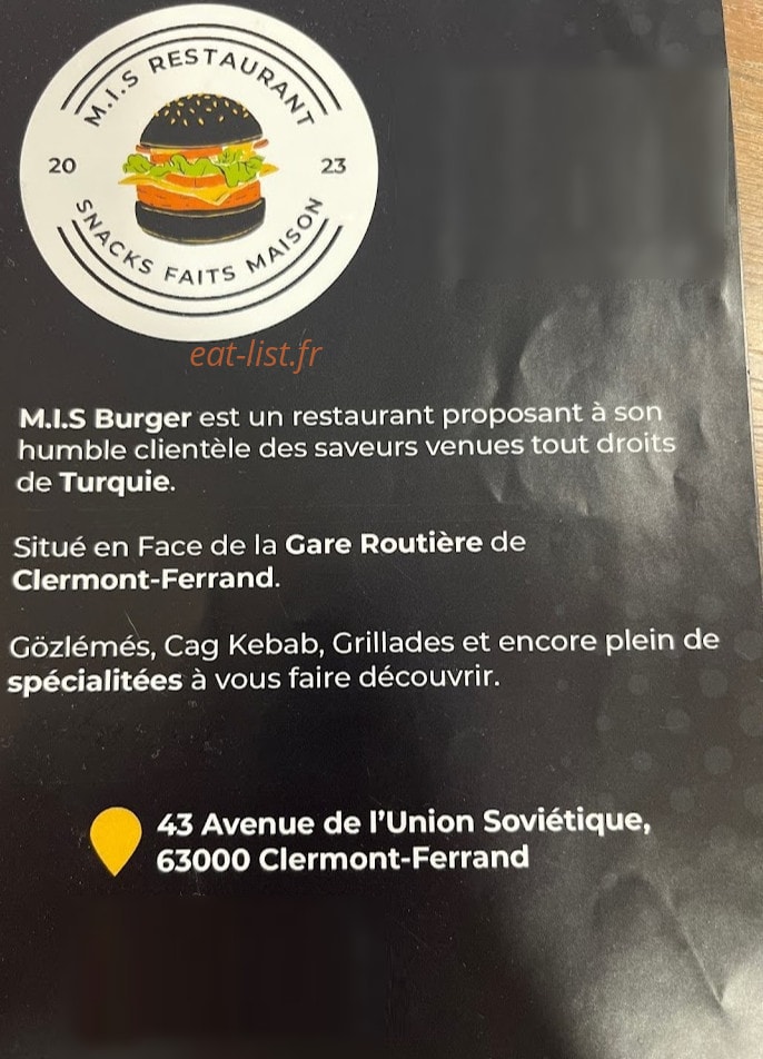 M.I.S Burgers — carte page 1