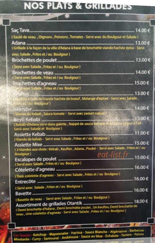 Otantik Restaurant — carte page 1