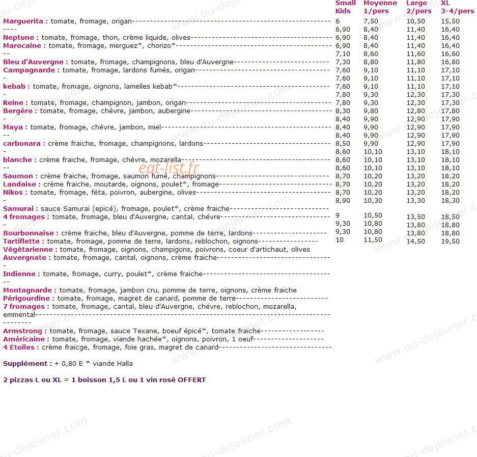 Pizza et Basta — carte page 1