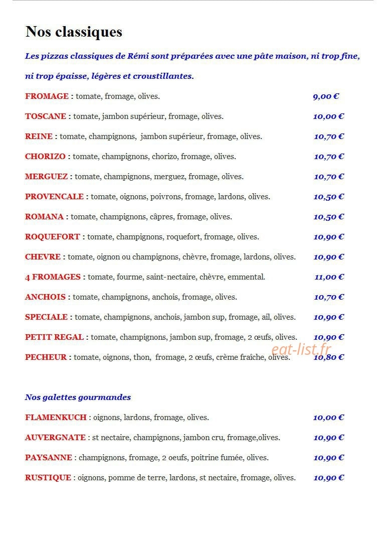 Rémi pizza — carte page 1