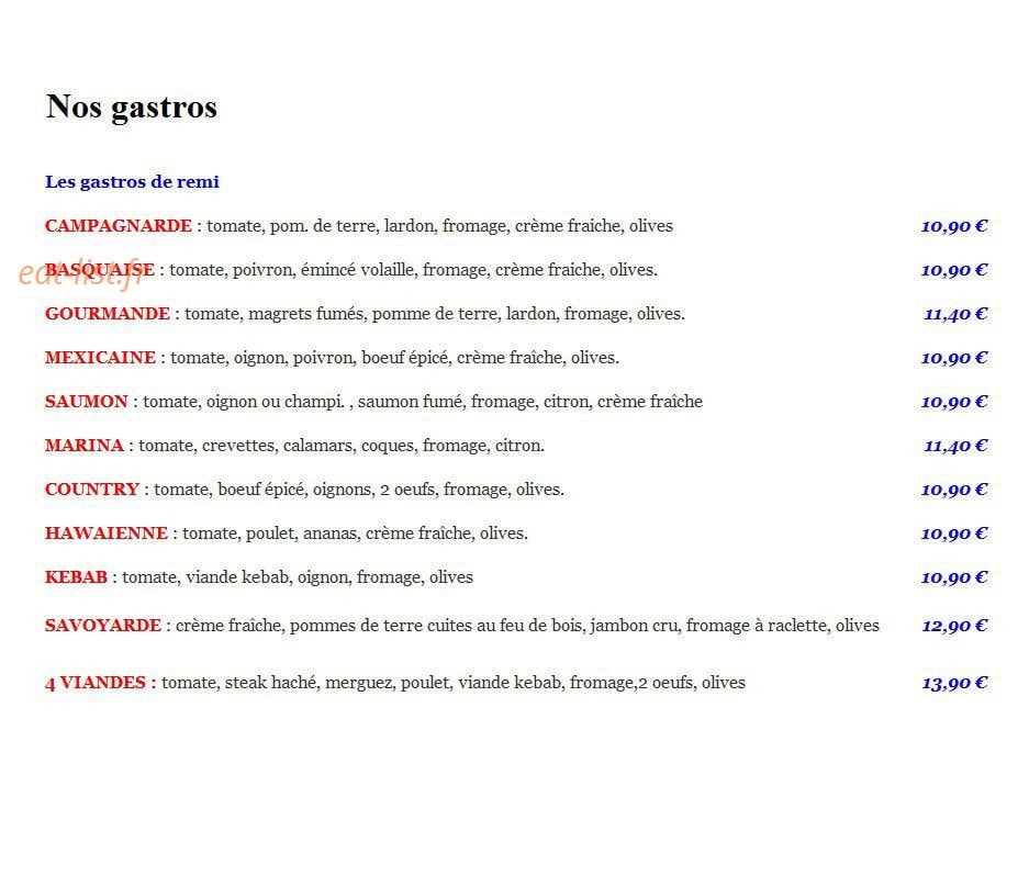 Rémi pizza — carte page 2
