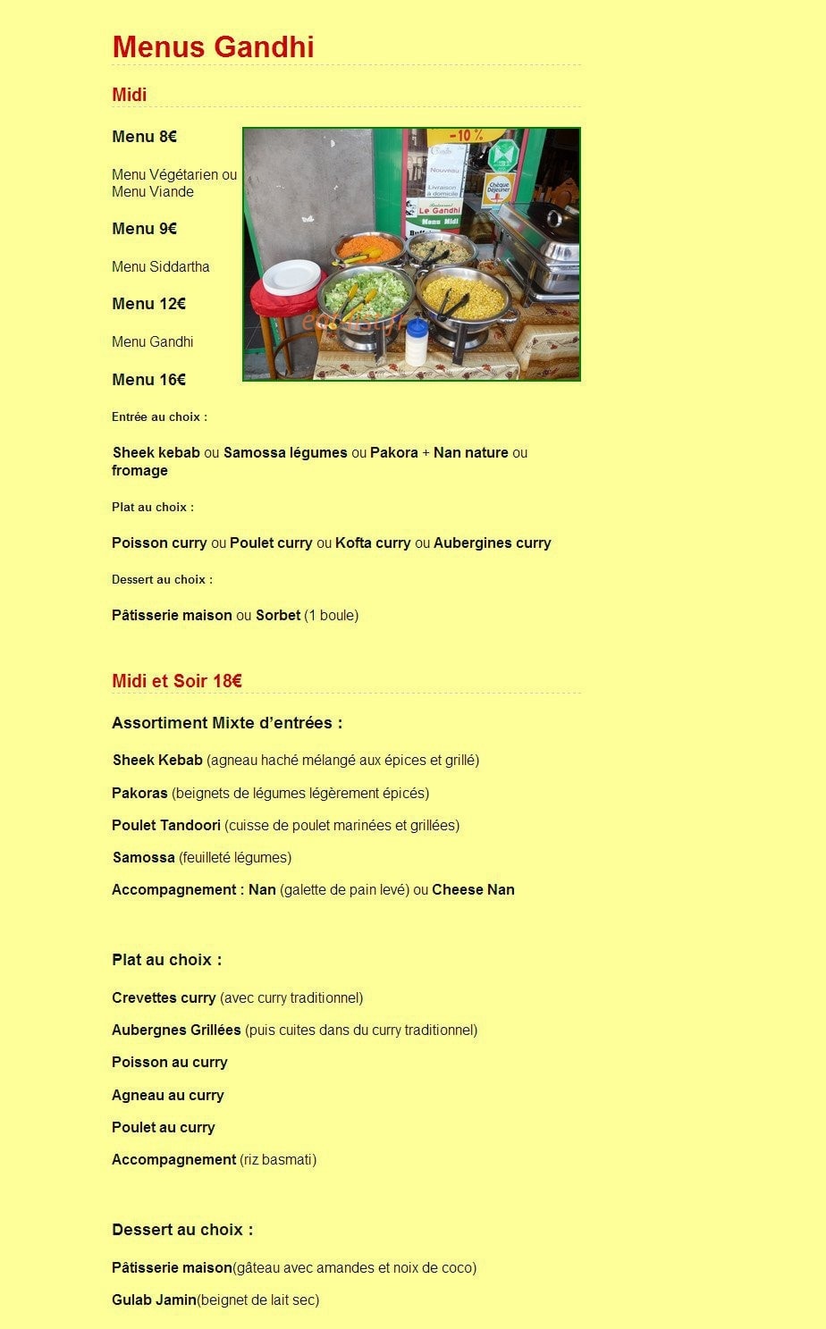 Restaurant le Gandhi — carte page 1