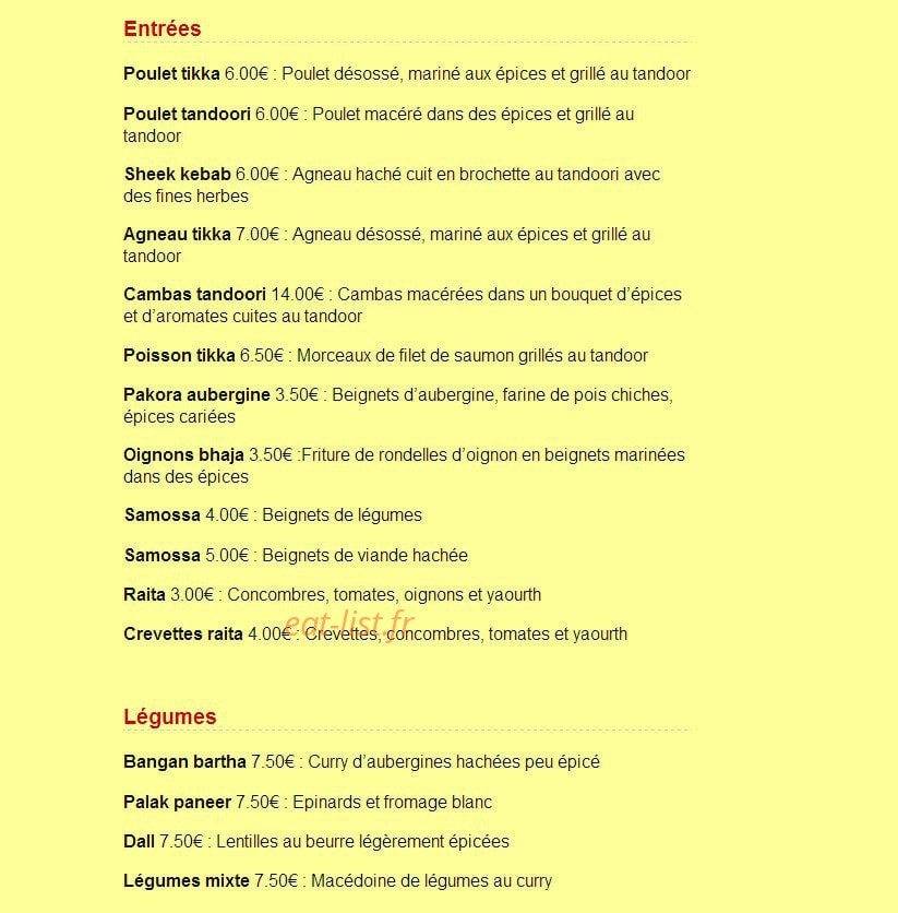 Restaurant le Gandhi — carte page 2