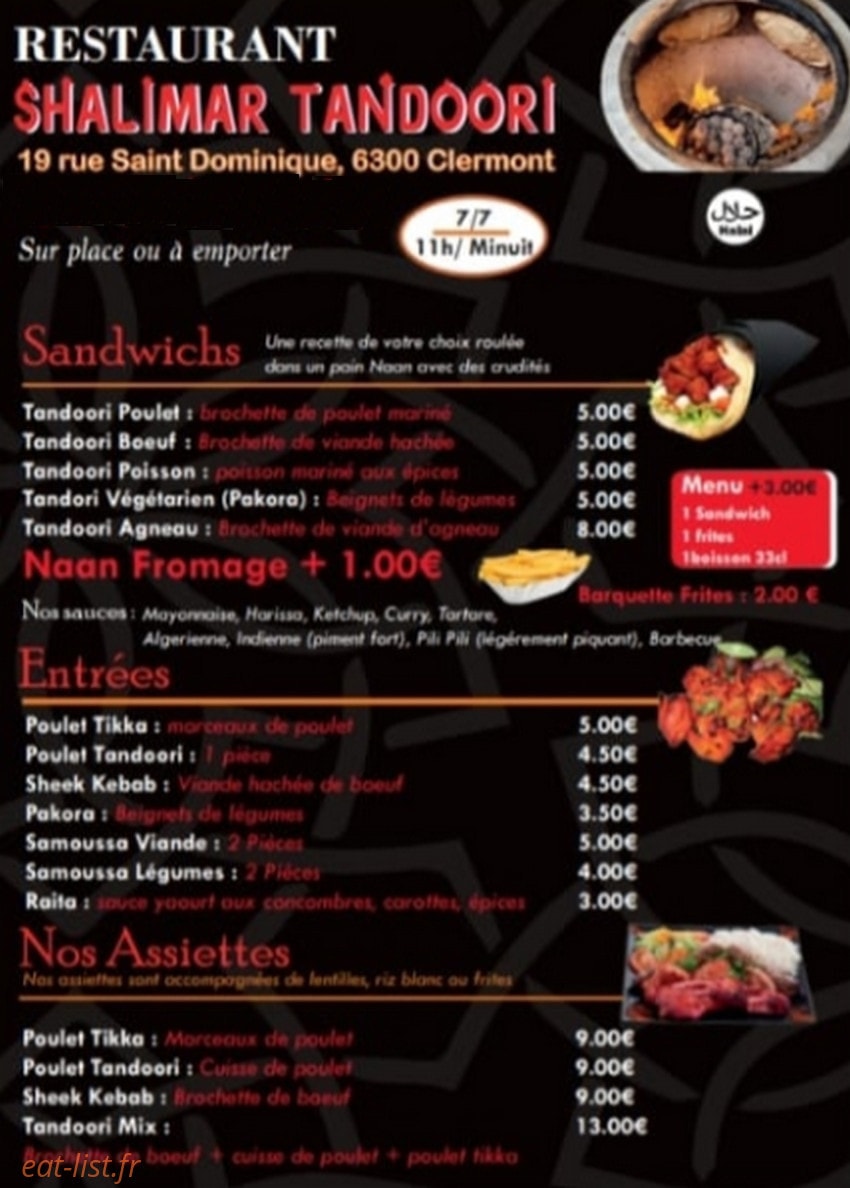 Shalimar Tandoori — carte page 1