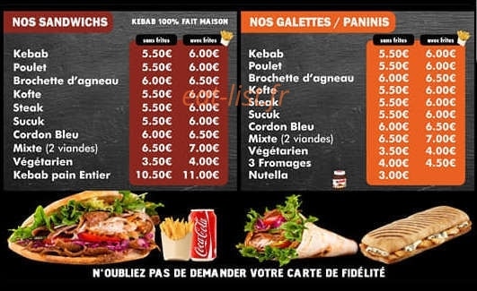 Wan kebab — carte page 1