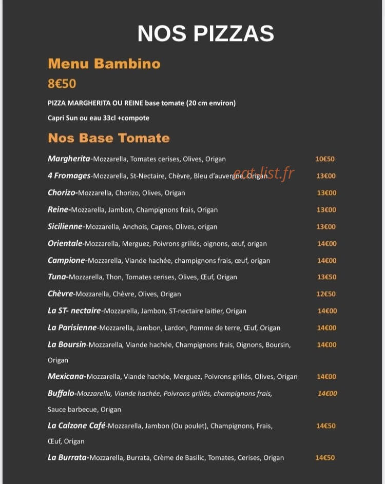 Calzone café — carte page 1
